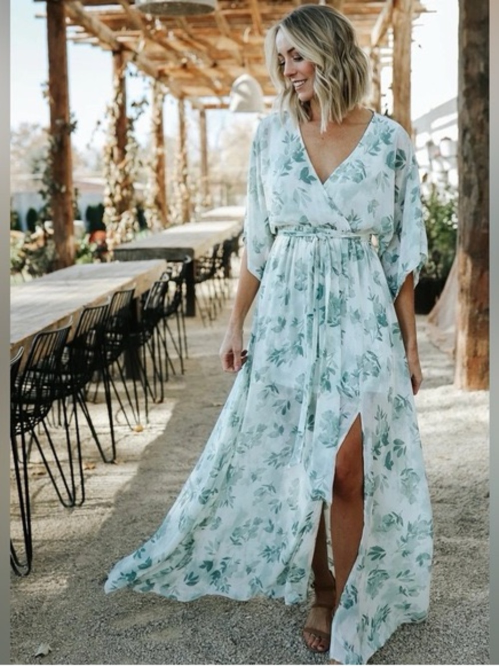 NWT Baltic Born Kia Kimono Maxi Dress Sage Floral M Romantic Coquette Fairycore